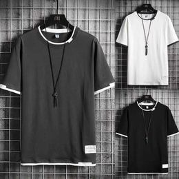 Men's T-Shirts Summer Simple Solid Colour Polyester T-Shirt Men's Short Sleeve Top Cotton T-Shirt Men's O-Neck Comfortable Top Y2302