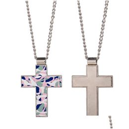 Pendant Necklaces Fashion Diy Sublimation Blank Mens Necklace Sier Cross Designer Jewellery Women Man Chain Party Po Frame For Couples Dhv0M