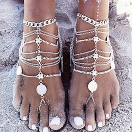Anklets Vintage Multi-layer Chain Anklet For Women Summer Beach Retro Metal Heavy Ankle Bracelets Female Fashion Jewellery Gift