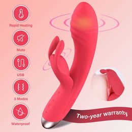 Vibrator Yamiee Rabbit Vibrators Heating Function Vagina g Spot Clitoris Nipple Dual Stimulator Massager Dildo Sex Toys Shop 0803