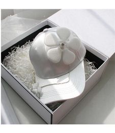 Ball Caps 202204-shi dropshipping Independent design! White Mercerized Summer Floral Pin Baseball Cap women leisure visors cap G230201