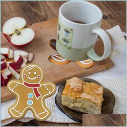 Mats Pads 1Pc Christmas Cup Mat Sile Cartoon Gingerbread Man Creative Mug Pad Thermal Insation Waterproof Drop Delivery Home Garde Dhb1Y