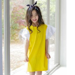 Girl's es To 14 Years New Summer Cotton T-shirt Girls Flare Sleeve Children Patchwork Dress Toddler Clothes #2679