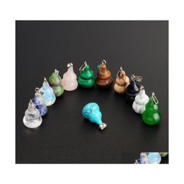 Pendant Necklaces Natural Stone Gemstone Pendants High Polished Loose Beads Sier Plated Hook Fit Bracelets And Necklace Mixed Lots 3 Dhl8J