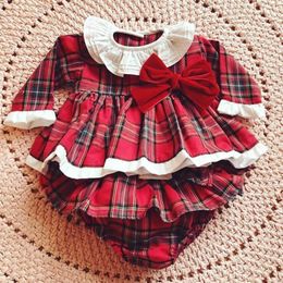 Clothing Sets Xmas born Toddler Baby Girl Clothes Lace Romper Dress Jumpsuit Red Outfit Plaid Ruffles Long Sleeve Outfit 230201