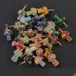 Charms Wire Wrap Mushroom Natural Stone Quartz Crystal Pendant For Necklaces Jewellery Making Drop Delivery Findings Components Dhgarden Dhxjy