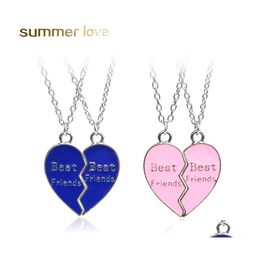 Pendant Necklaces 2Pcs Friends Necklace Jewelry Broken Heart Blue Pink Couples Paired Puzzle Friendship Christmas Drop Delivery Penda Ot72C