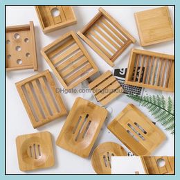 Other Bar Products Soap Dish Holder Wooden Natural Bamboo Simple Rack Plate Tray Round Square Case Drop Delivery Home Garden Kitchen Otwf9