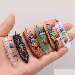 Charms Natural Stone 7 Chakras Wire Wrap Arrowhead Shape Pendum Pendant Rose Quartz Healing Reiki Crystal Finding For Diy Ne Dhgarden Dhfqq