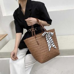 Shopping Bags Summer Straw Scarves Women Handbag Woven Rattan Casual Ladies Shopper Female Top Handle Bag Simple Girl Purse 220318