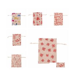 Gift Wrap Colorf Linen Christmas Cotton Bags 10X14 13X18Cm Home Party Muslin Candy Gifts Jewelry Packaging Dstring Pouches Drop Deli Dhzah