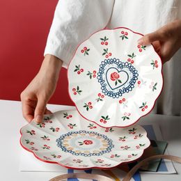 Plates 1pc Flower-shaped Ceramic Serving Plate Cherry Blossom Dinner Dishes Microwave Safe Dinnerware Dessert 8/10 Inch