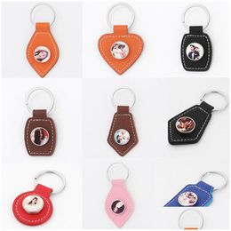 Keychains Lanyards Fashion Leather Sublimation Blank Accessoy Diy Designer Heart Round Keychain Wallet Handbag Car Key Ring Jewelr Dhyad