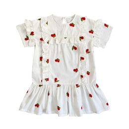 Girl's es Embroidery Teen Girls New Kids Summer Dress Clothes Cotton Fresh Cherry Pattern Ruffles Teenage Children #6034 0131