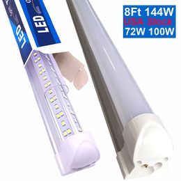 Stock In USA V Shaped 72W 8FT T8 LED Light Tubes Integrated 2400mm Cold White 100W 10000LM 144W 14400LM Coolers Door Shop Lamps Garages AC 85-265V oemled