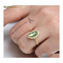 Wedding Rings Trendy Olive Shape Gold For Women Champagne Purple Green High Quality Zircon Jewellery Accessories Gifts Drop Delivery Otjfo