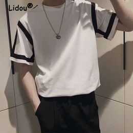 Men's T-Shirts Casual Handsome Color Matching Man Top 2022 New Summer Short Sleeve Fashion Slim Round Neck Simple Youth All-match T-shirt Y2302