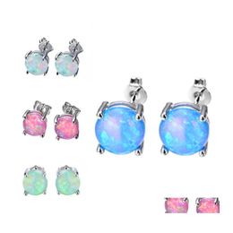 Stud Fashion Opal Earrings For Women Bridal Purple Pink Blue Tiny Wedding Party Jewellery Drop Delivery Otep9