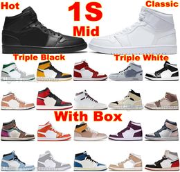 1S Mid Black Triple White 1 Basketball Shoes OG High Satin Snake Sneakers Games Hand Crafted Pastel Carbon Fiber Syracuse Heat Reactive Crimson Tint Toe Bred Trainers