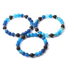 Beaded 8Mm Matte Blue Stripe Agate Stone Beads Hematite Lava Strand Bracelets For Women Men Yoga Buddha Energy Jewelry Drop D Dhgarden Dh8Q1