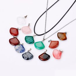 Pendant Necklaces Natural Crystal Rose Quartz Stone Fan Shape Necklace Chakra Healing Jewellery For Women Men Drop Delivery Pen Dhgarden Dhcfo