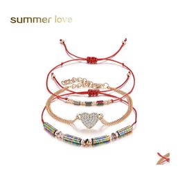 Charm Bracelets Transmit Love 3Pcs/Lot Bracelet For Woman Natural Stone Crystal Rice Beads Woven With Heart Shape Jewelry Gifts Drop Otzpx