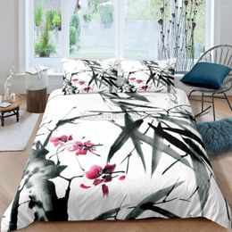 Bedding Sets Erosebridal Cherry Blossom Duvet Cover Bamboo Comforter Leaves Branch Quilt Twin Size Asian Culture Ink Style Beddi