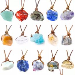 Pendant Necklaces Healing Stone Mineral Irregar Rec Quartz Pendum Amazonite Tiger Eye Lapsi Pink Crystal Drop Delivery Jewelr Dhgarden Dhmzu