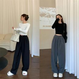 Women's Pants Black High Waist Suit Casual Women's Autumn Style Versatile Sag Loose Straight Wide Leg