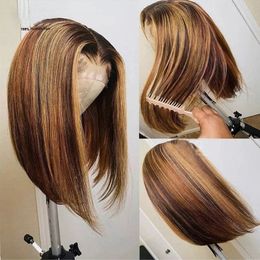 Brazilian Human Hair 13X4 Lace Front Bob Wig P4/27 Silky Straight 150% 180% 210% Density Piano Colour 10-16inch