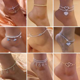 Anklets Rhinestone Anklet Adjustable Beach Foot Chain Luxury Heart Bracelet On Leg Barefoot Wedding Party Charm Female Jewellery