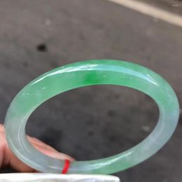 Bangle High Original Ecological Pattern Floating Green Flower Jadeite Bracelet Round Bar A Class Delicate Handring Fine Jewelry