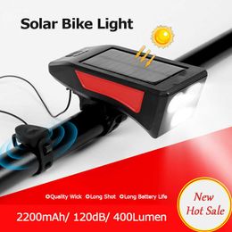 Lights Multifunctional Solar Light With Horn MTB Road Bicycle Lantern USB Rechargeable Lamp Cycling Headlight Bike Accessories 0202