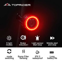 Lights Smart Sensor Brake Bicycle Tail Light High Visibility Bike Rear Lamp IPx6 Waterproof LED Charging Taillights for Night Cycling 0202