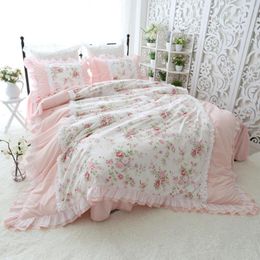 Bedding Sets FAMIFUN Sweet Princess Set Heavy Wrinkle Handmade Ruffle Lace Splice Duvet Cover Pink Pastoral King Size Bedspread