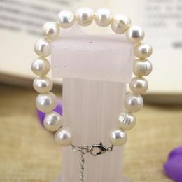 Strand High Quality Natural 10-11mm White Freshwater Cultured Pearl Thread Beads Bracelet Bangle For Women Jewelry 7.5inch B3128