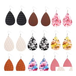 Charm Unique Design Leather Earrings Rose Floral Print Teardrop For Women Oval Earring Lady Party Wedding Jewelry Drop Delivery Otubc