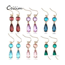 Dangle Chandelier Womens Fashion K9 Crystal Water Drop Earrings Rhinestone Copper Sweet Metal Ear For Girl Gift Wholesale Delivery Otkuw