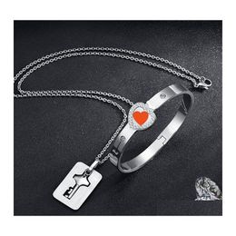 Pendant Necklaces Couple Lovers Jewellery Love Heart Lock Bracelet Stainless Steel Bracelets Bangles Key Necklace Valentines Day Gifts Otbxu