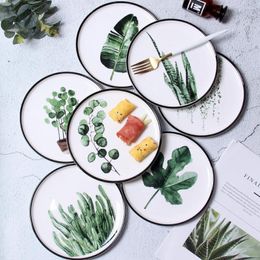 Plates Nordic Leaf Ceramic Breakfast Plate Western Beef Noodle Flat Vegetable And Fruit Decoration Hanging Tableware