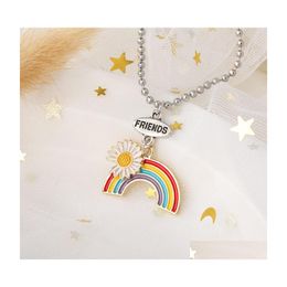 Pendant Necklaces Women Stitching Heart Rainbow Friendship Couple Necklace for Girls Fashion s Friend Choker Jewelry 3581 Q2 Drop De Dhosd