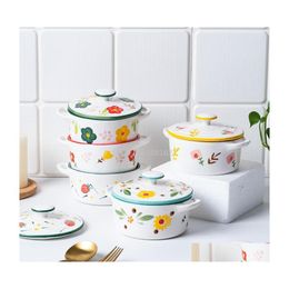 Bowls Ceramic Breakfast Bowl Steamed Egg With Lid Binaural Dessert Can Be Used To Watch Small Fresh Creative Tableware Drop Delivery Dhmn9