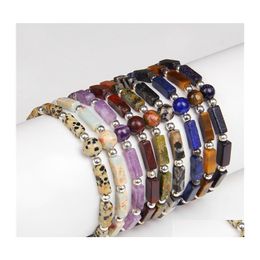 Beaded Strands Natural Amethyst Square Beaded Bracelet Fashion Couple Jewellery Gifts Colorf 8Mm Bead Drop Delivery Bracelets Otbhn
