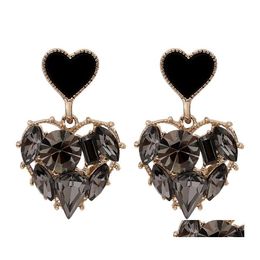 Dangle Chandelier Fashion Jewelry Black Heart Diamond Rhinestone Earrings S925 Sier Post Women Elegant Hearts Drop Delivery Dhitq