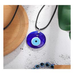 Pendant Necklaces Evil Turkish Eye Necklace For Women Black Wax Cord Chain Choker Jewellery Lucky Amet Party Gift Drop Delivery Pendant Otqji