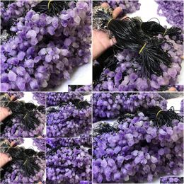 Pendant Necklaces Natural Amethysts Stone Necklace High Quality Leather Rope Women Trendy Jewellery Factory Wholesale Drop Deli Dhgarden Dhjdx