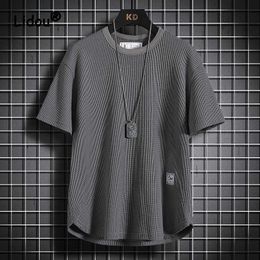 Men's T-Shirts Casual Solid Color Badge Ice Silk Man T-shirt Summer Half Sleeve High Quality Round Neck Loose Hong Kong Style Fashion Male Top Y2302