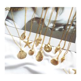 Pendant Necklaces Fashion Gold Color Alloy Cowrie Shell Necklace For Women Conch Chain Starfish Summer Design Jewelry Drop Delivery P Otslt