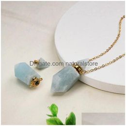 Pendant Necklaces Aquamarines Faceted Per Bottle Diffuser Gems Stone Necklace Essential Oil Neacklace Drop Delivery Jewellery Pendants Dhi0W