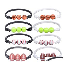 Charm Bracelets Tennis Sports Basketball Baseball Wax Couple Bracelet Summer Beach Jewellery Gift Drop Delivery Otkgn